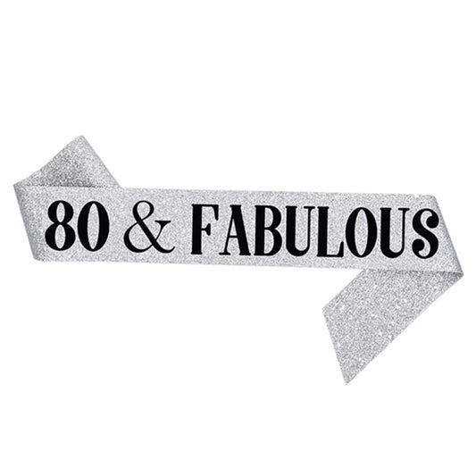 80 & Fabulous Silver Glitter Sash