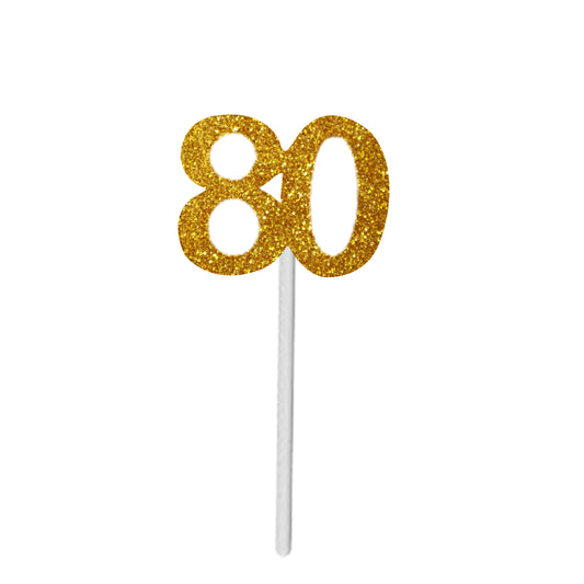 Number 80 Cup Cake Topper Gold & silver