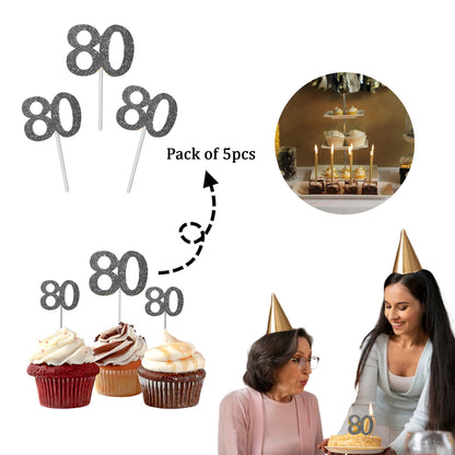 Number 80 Cup Cake Topper Silver