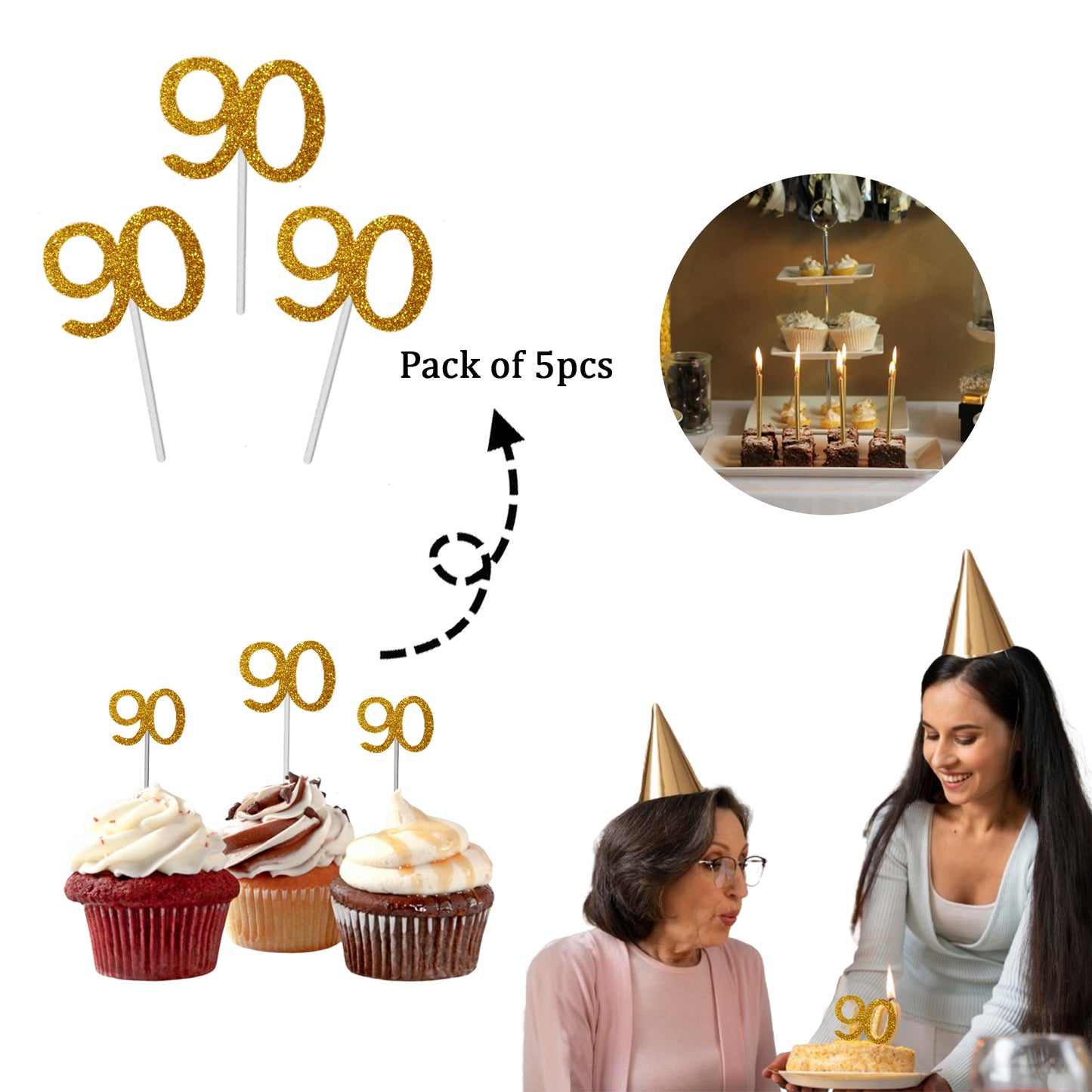 Number 90 Cup Cake Topper Gold