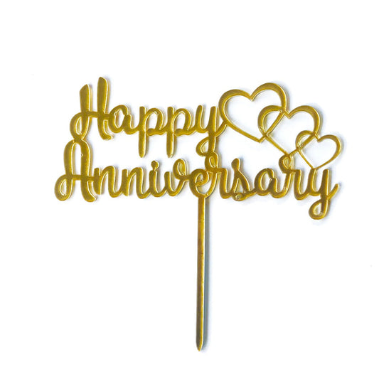 Happy Anniversary Cake Topper Gold