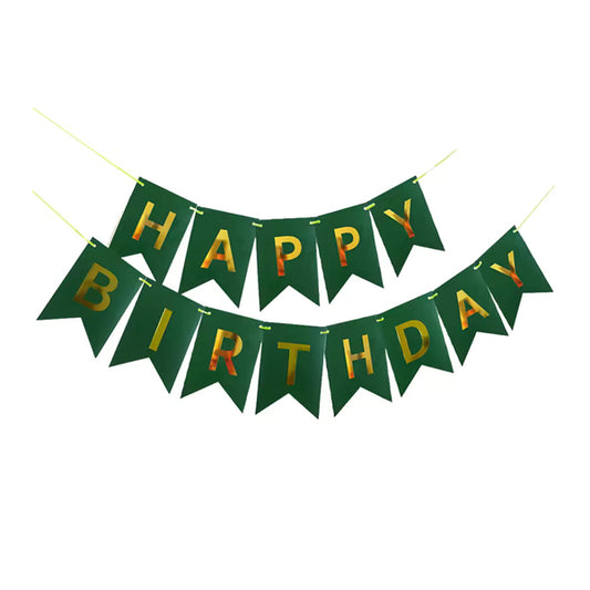 Birthday Green Banner Gold Letter