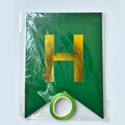Birthday Green Banner Gold Letter