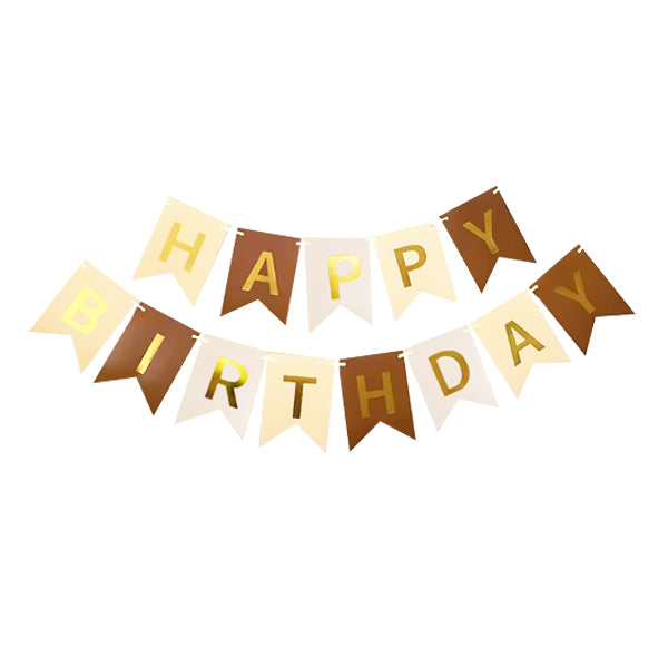 Birthday banner beige Brown white gold