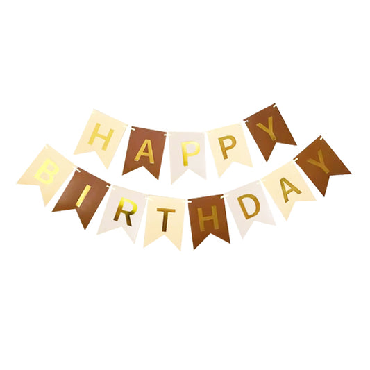 Birthday banner beige Brown white gold
