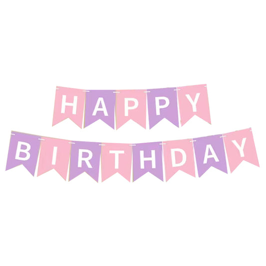 Birthday Banner Pastel Pink & Purple White Latter
