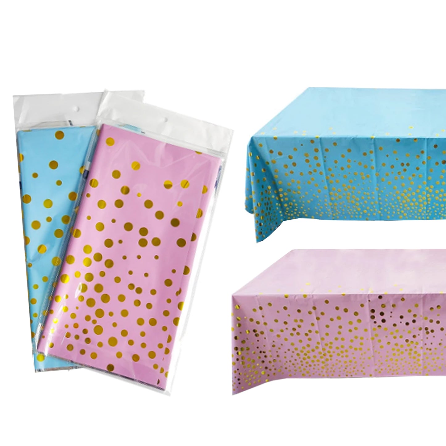 Blue & Pink Polka Dot Plastic Table Cover