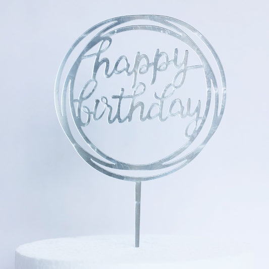 Silver Acrylic Happy Birthday Geometric Cake Topper