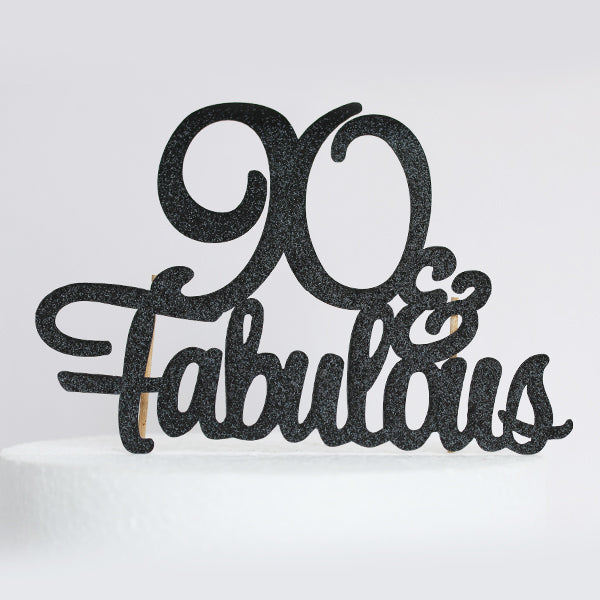 Black Glitter 90 & Fabulous Cake Topper