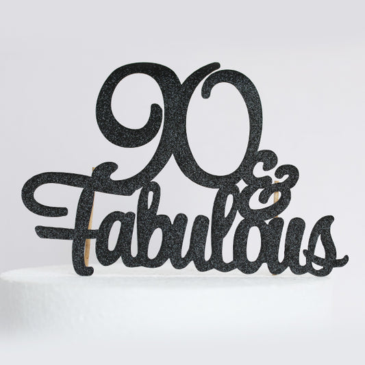 Black Glitter 90 & Fabulous Cake Topper