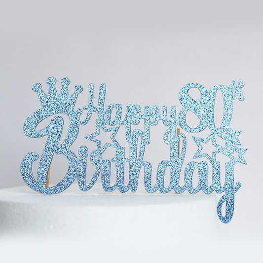 Blue Glitter Happy 80th Birthday Cake Topper