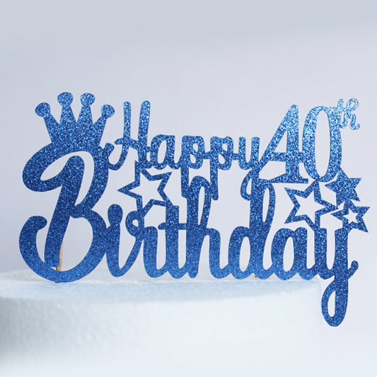Blue Glitter Happy 40th Birthday Cake Topper