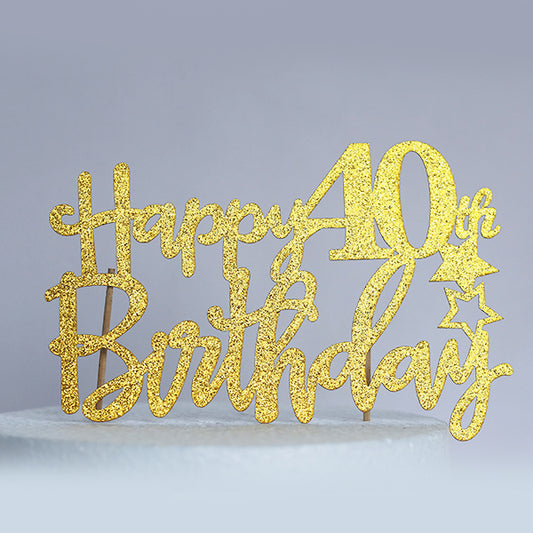 Gold Glitter Happy 40th Birthday Cake Topper