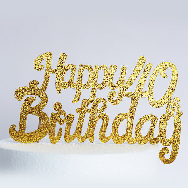 Gold Glitter Happy 40th Birthday Cake Topper