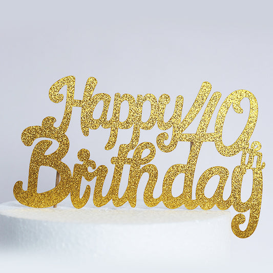Gold Glitter Happy 40th Birthday Cake Topper