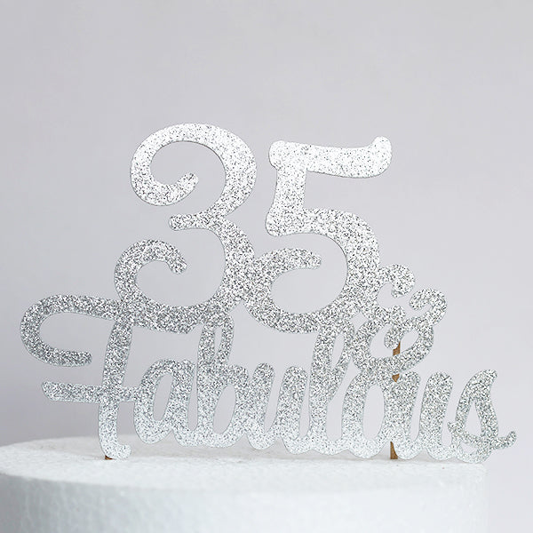 Silver Glitter 35 & Fabulous Cake Topper