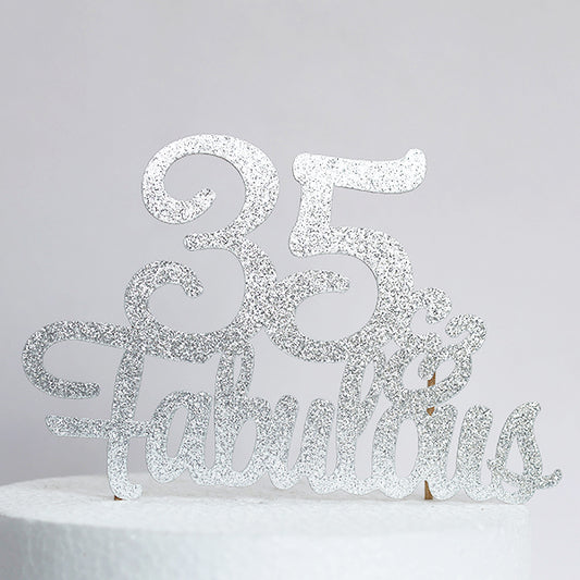 Silver Glitter 35 & Fabulous Cake Topper