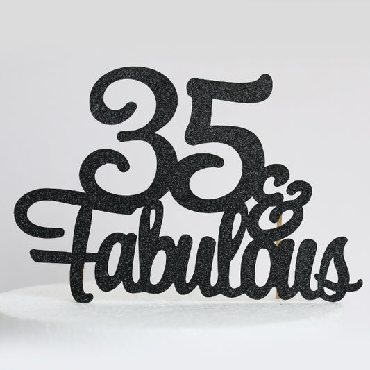 Black Glitter 35 & Fabulous Cake Topper