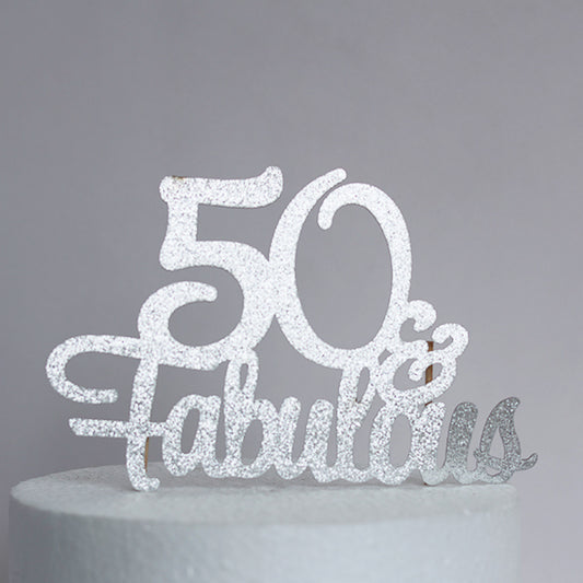 Silver Glitter 50 & Fabulous Cake Topper