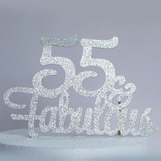 Silver Glitter 55 & Fabulous Cake Topper