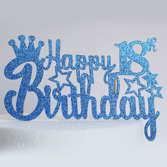 Blue Glitter Happy 18th Birthday Cake Topper