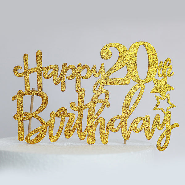 Gold Glitter Happy 20th Birthday Cake Topper