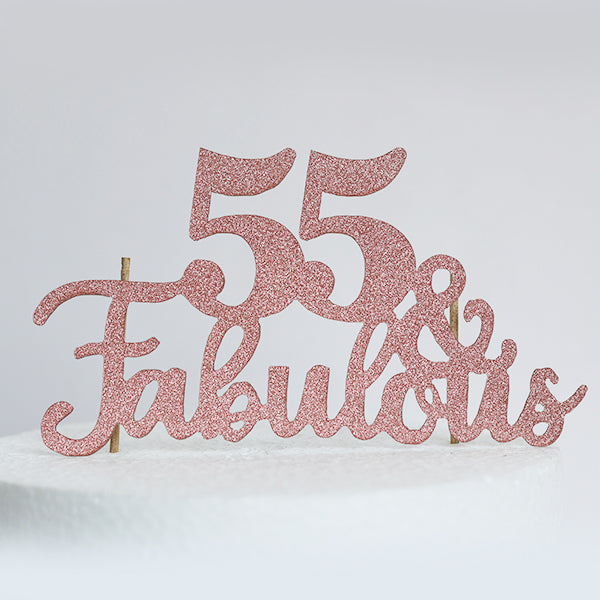 Rose Gold Glitter 55 & Fabulous Cake Topper