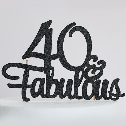 Black Glitter 40 & Fabulous Cake Topper