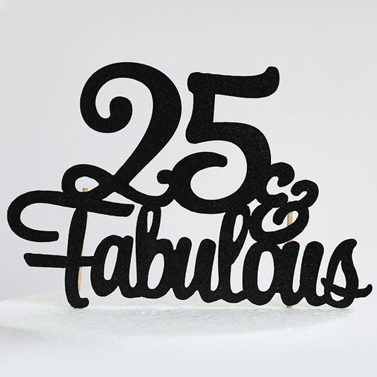 Black Glitter 25 & Fabulous Cake Topper