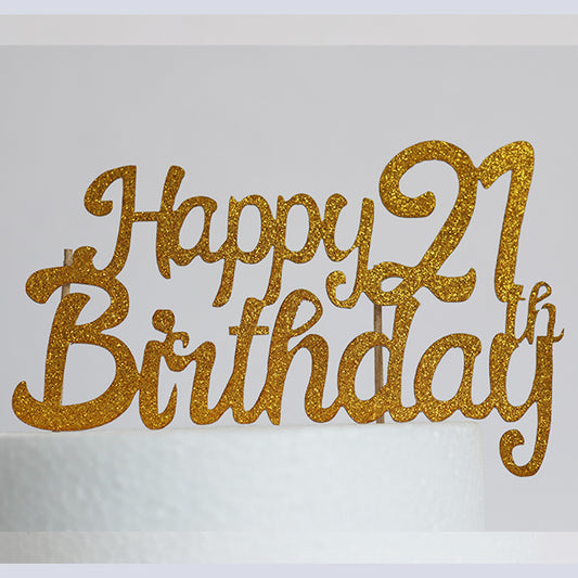 Gold Glitter Happy 21st Birthday Cake Topper