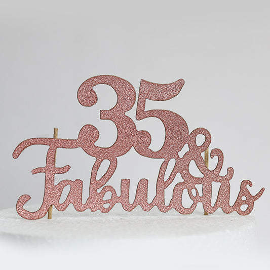 Rose Gold Glitter 35 & Fabulous Cake Topper