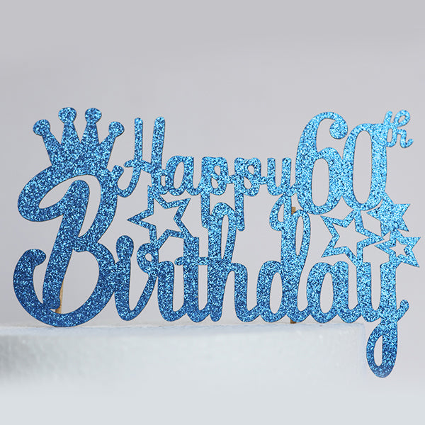Blue Glitter Happy 60th Birthday Cake Topper