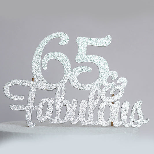 Silver Glitter 65 & Fabulous Cake Topper