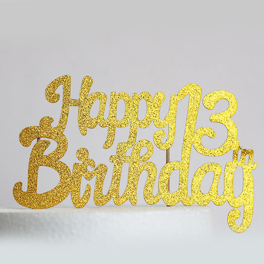 Gold Glitter Happy 13th Birthday Cake Topper