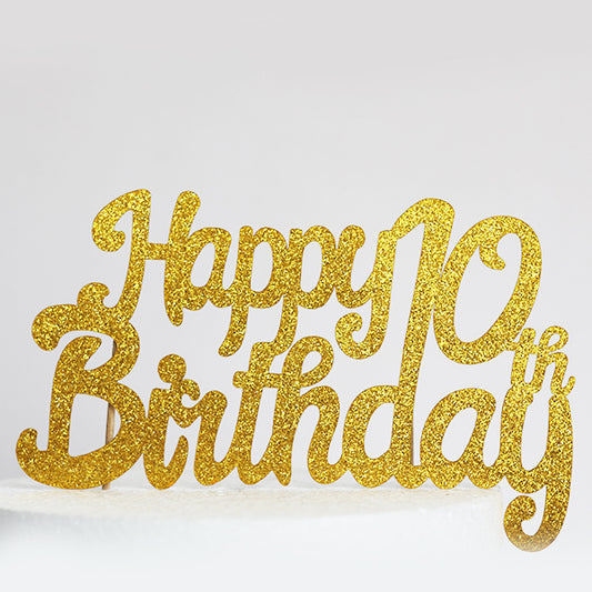 Gold Glitter Happy 10th Birthday Cake Topper