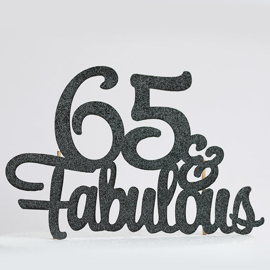 Black Glitter 65 & Fabulous Cake topper