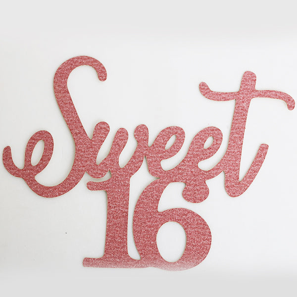 Rose Gold  Glitter Sweet 16 Cake Topper