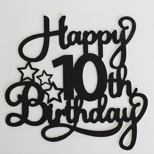 Black Glitter Happy 10th Birthday Cake Topper