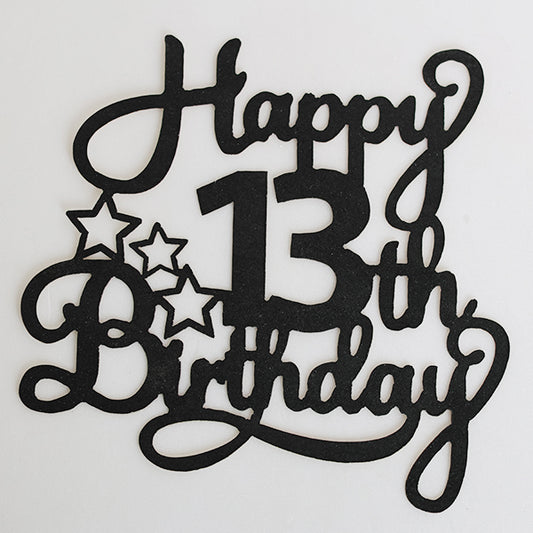 Black Glitter Happy 13th Birthday Cake Topper