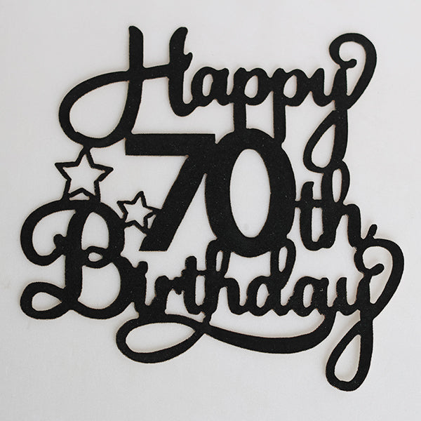 Black Glitter Happy 70th Birthday Cake Topper