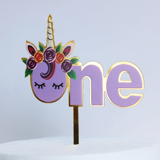 Unicorn One Birthday Cake Topper