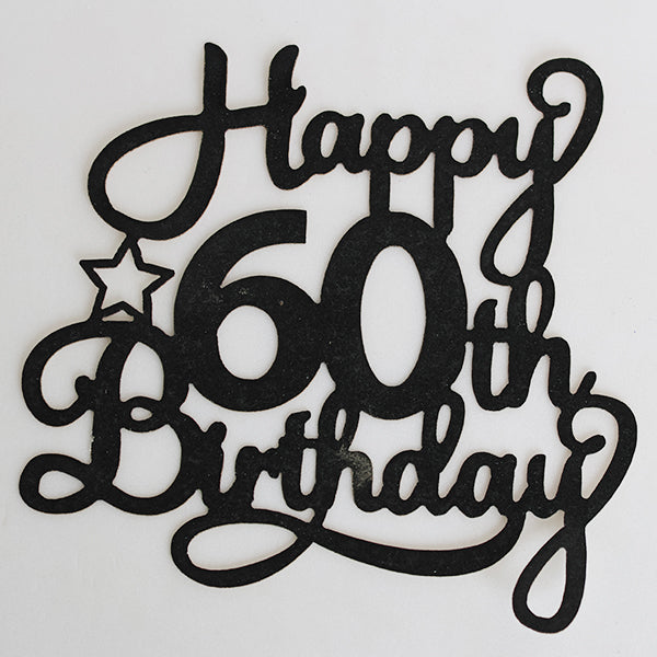 Black Glitter Happy 60th Birthday Cake Topper
