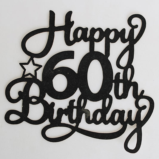 Black Glitter Happy 60th Birthday Cake Topper