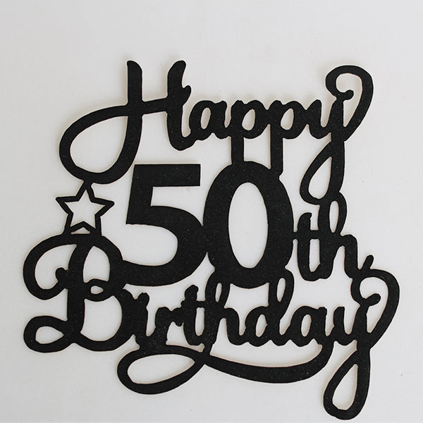 Black Glitter Happy 50th Birthday Cake Topper