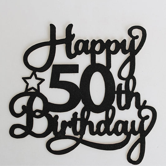 Black Glitter Happy 50th Birthday Cake Topper