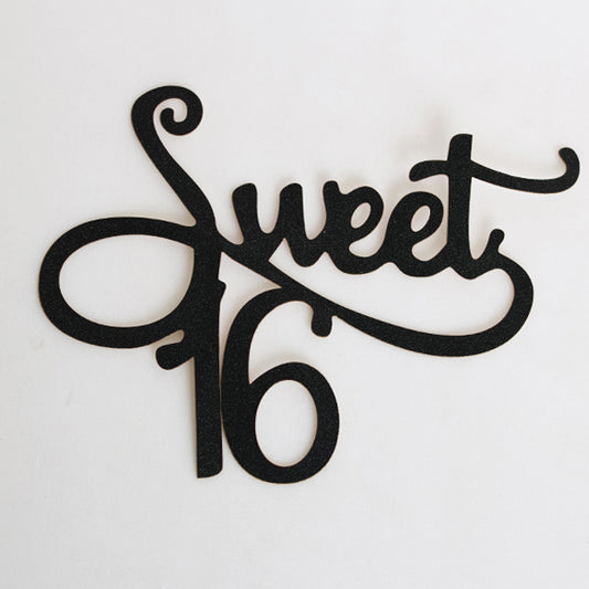 Black Glitter Sweet 16 Cake Topper