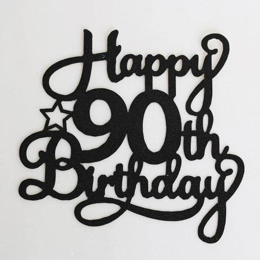 Black Glitter Happy 90th Birthday Cake Topper