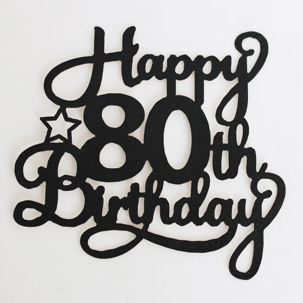 Black Glitter Happy 80th Birthday Cake Topper