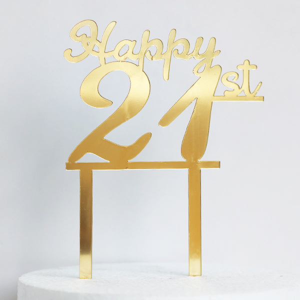 Gold Acrylic Happy 21st Cake Topper