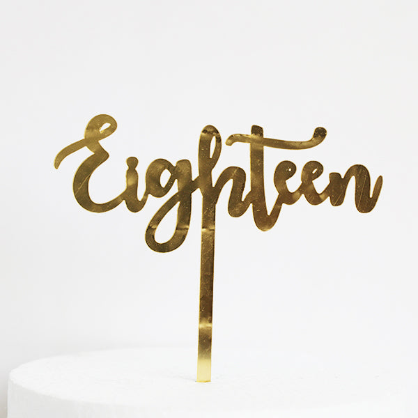 Gold Acrylic Eighteen Script Birthday Cake Topper